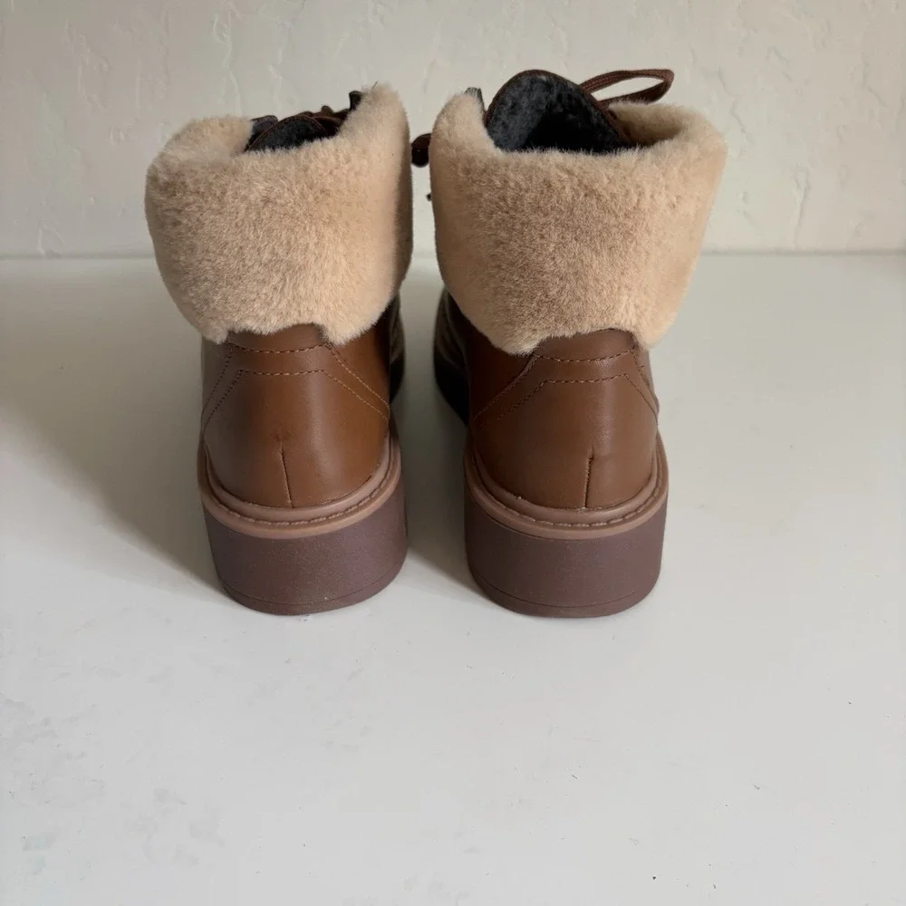 CLARK Leighly Lace Boot Women's Size 8M Brown Faux Fur Trim Ankle Bootie NIB‎